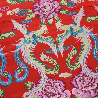 Tissu brocart de soie Red Phoenix : Matière traditionnelle pour robes de mariée