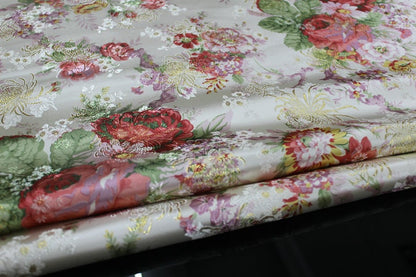 Silk Brocade Fabric: Peony Floral Design, Chinese Wedding Fabric