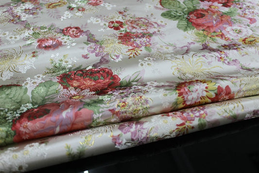 Silk Brocade Fabric: Peony Floral Design, Chinese Wedding Fabric