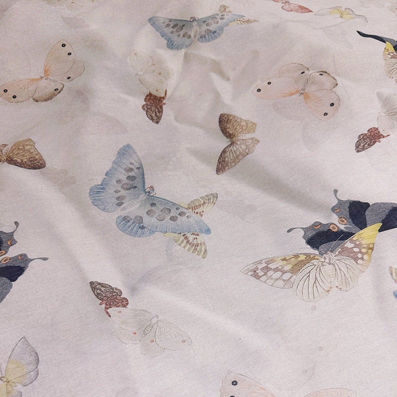 Butterfly Print Tencel Ramie Fabric: Sewing Material by The Meter