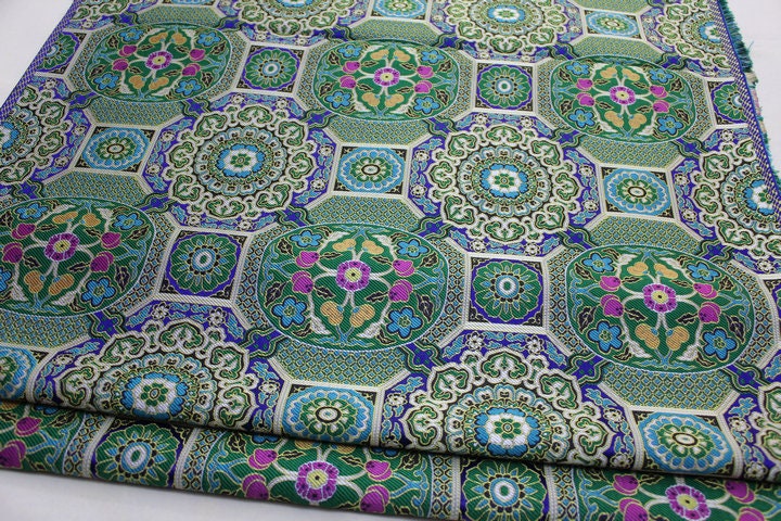 29"W Tibetan Brocade Fabric: Silk Rayon Upholstery
