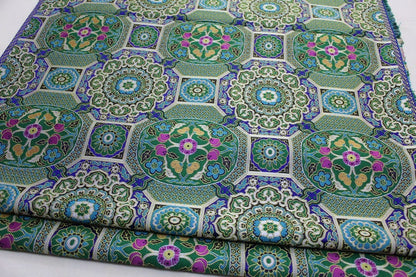 29"W Tibetan Brocade Fabric: Silk Rayon Upholstery