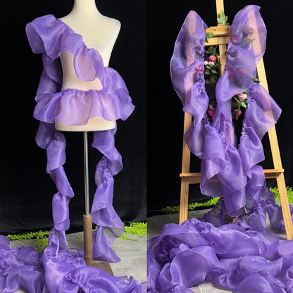 Sheer Pleated Organza Ruffle: 3D Fold Designer Fabric, Wedding Gown Decoration