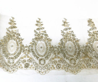Dentelle de mariage brodée : Tissu de mariée romantique à fleurs, couture de costumes (11,5 po L)