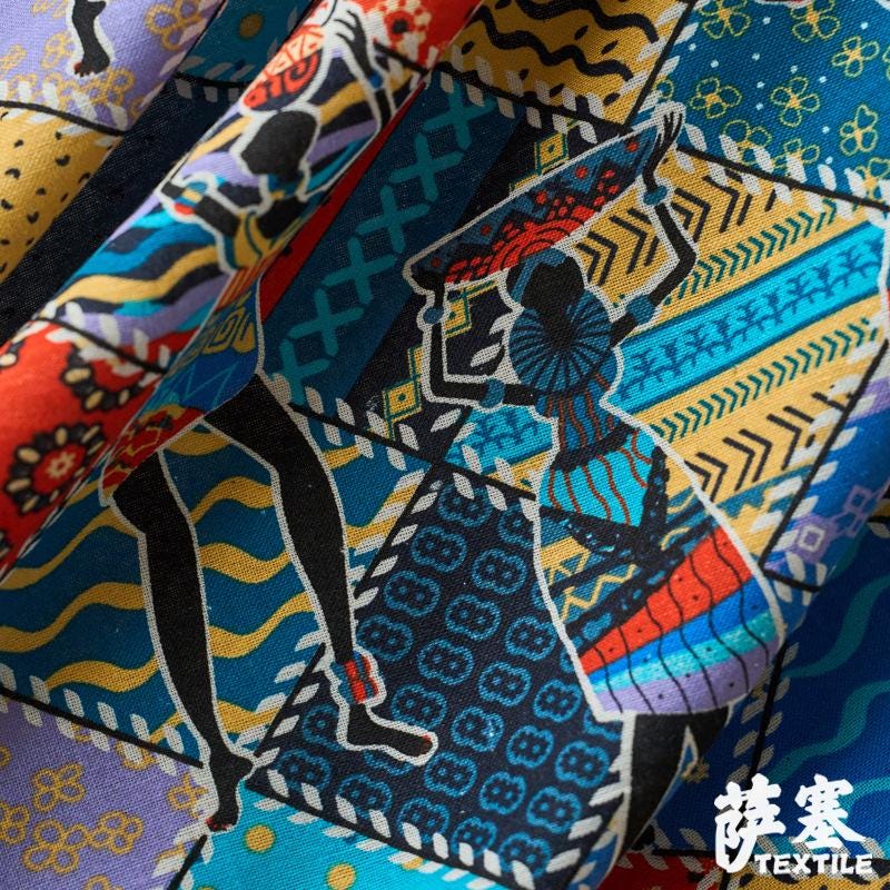 Tissu bohème en coton et lin imprimé : Matière colorée pour la confection de vêtements