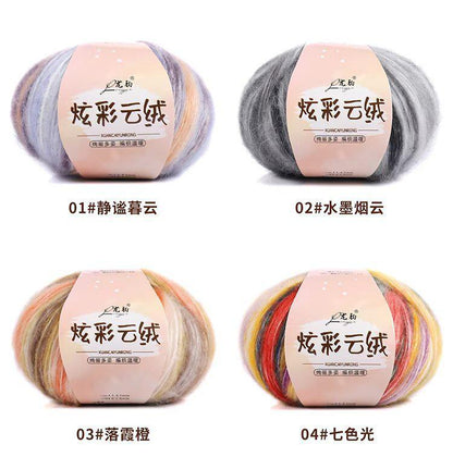 Rainbow Gradient Kid Mohair Yarn: Hand-Dyed Lace Knitting Wool