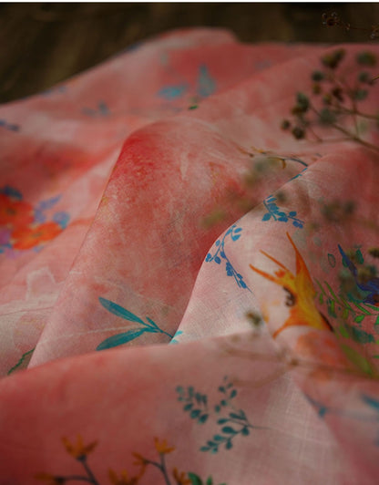 Tissu ramie à motif floral printanier : textile léger pour vêtements et maison, 140 cm de large