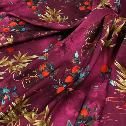 Floral Tea Silk Satin Fabric: 59"W Digital Print