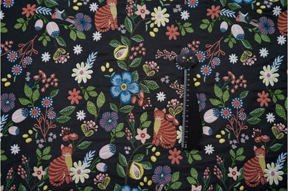 Black Cat Jacquard Fabric: Floral Upholstery, Costume, Decor (58"W)
