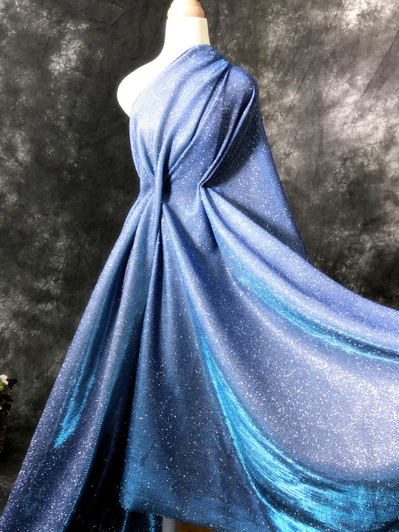 Galaxy Glitter Pleated Knitted Fabric: 57"W Crepe Designer Fabric