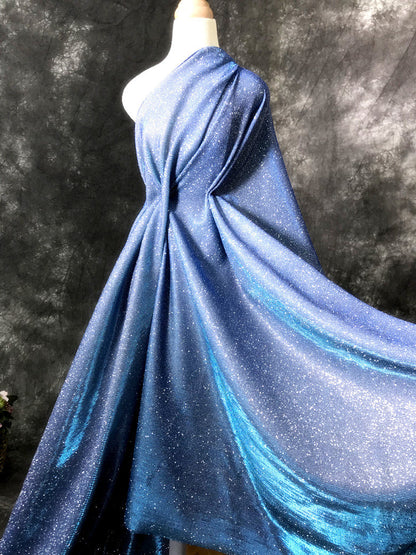 Galaxy Glitter Pleated Knitted Fabric: 57"W Crepe Designer Fabric