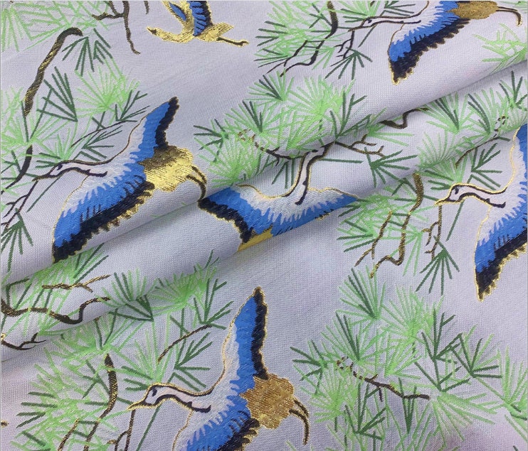 Crane & Pine Brocade Fabric: Cheongsam Qipao Sewing, Home Decor