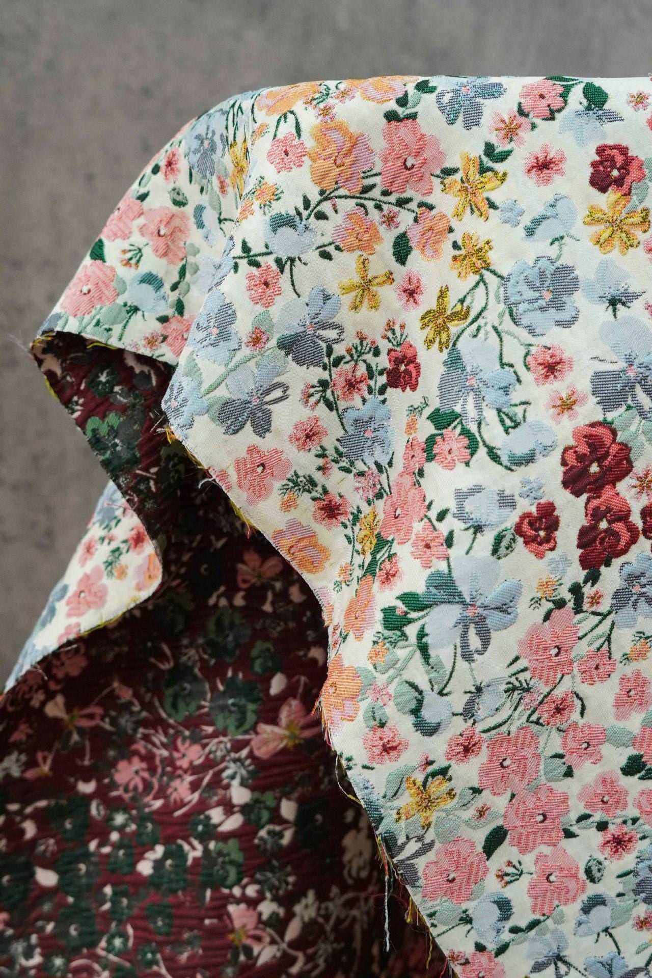 Flower Jacquard Fabric: Retro 3D Design, Upholstery & Sewing - 54" W