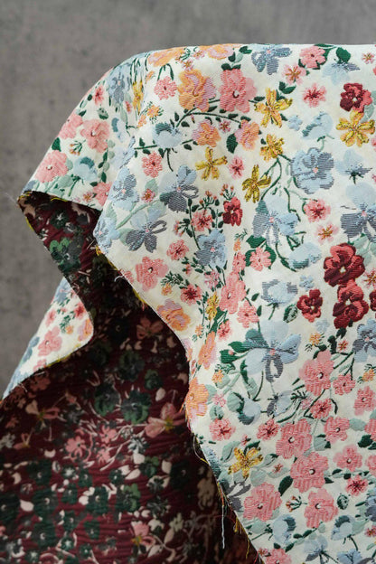 Flower Jacquard Fabric: Retro 3D Design, Upholstery & Sewing - 54" W