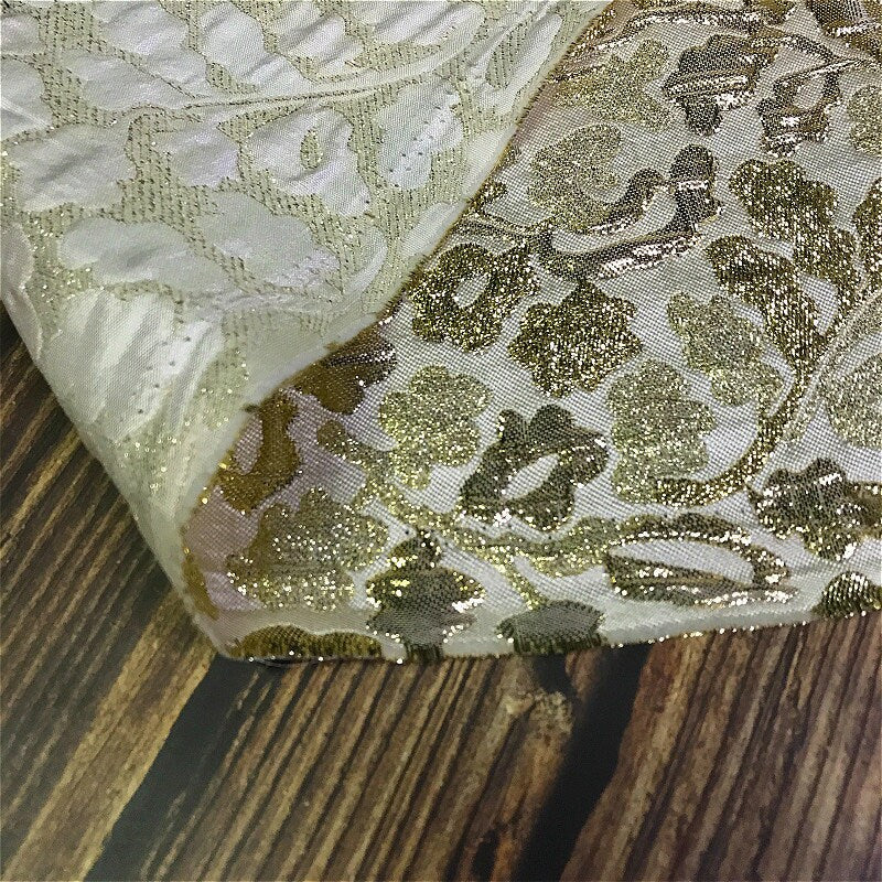 Gold Embossed Jacquard Fabric: 3D Designer Sewing Material, 55" Wide