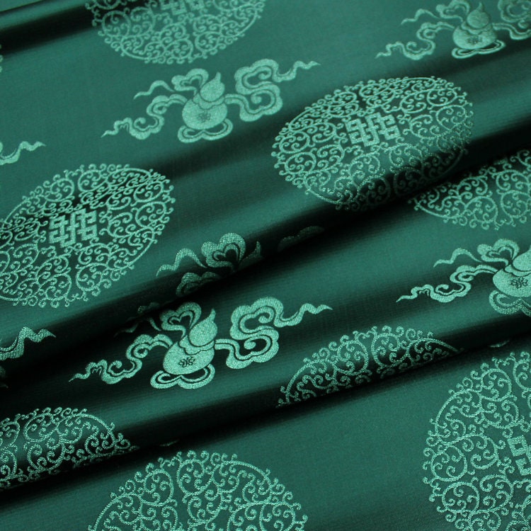 Jade Green Chinese Brocade Fabric: Silk Rayon Blend, 29" Wide