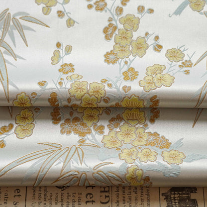 Silver Yellow Floral Brocade Fabric: 64" Rayon Blend, Costume Decor