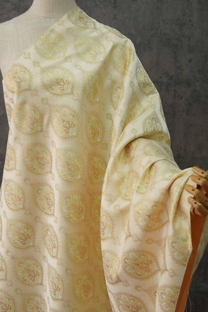 Gold Thread Jacquard Fabric: Foil Peacock Feather Upholstery, 59" Wide