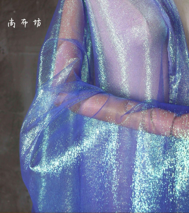 Tissu en maille plissée bleu vif, cosplay, mariage, voile, bricolage