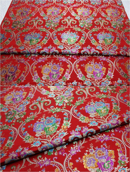 Tissu brocart à motifs floraux : 75 cm de large, style tibétain vintage, soie et rayonne
