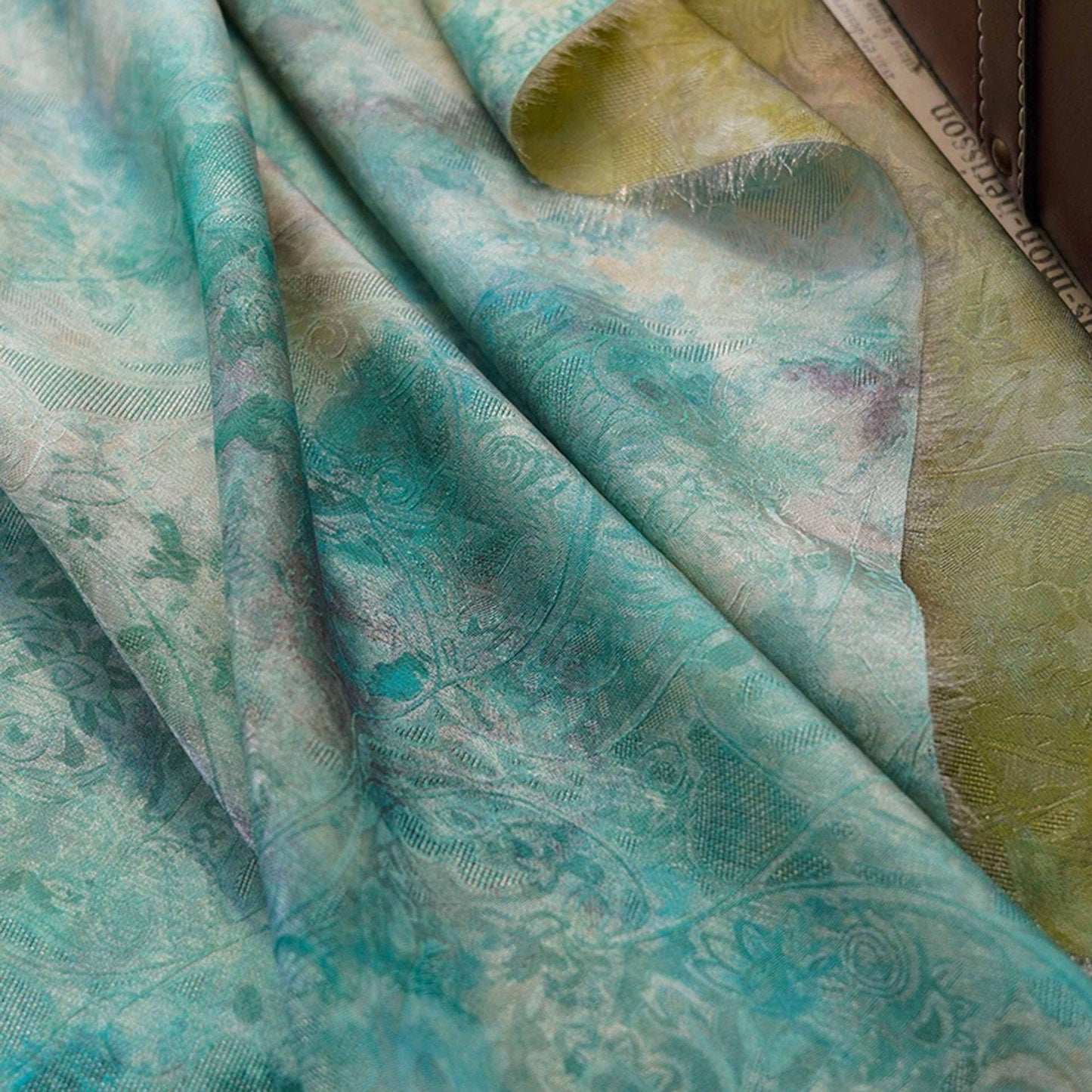 Tea Silk Satin Fabric: 53"W Oil Ink Print, Upholstery, Costume, Drapery