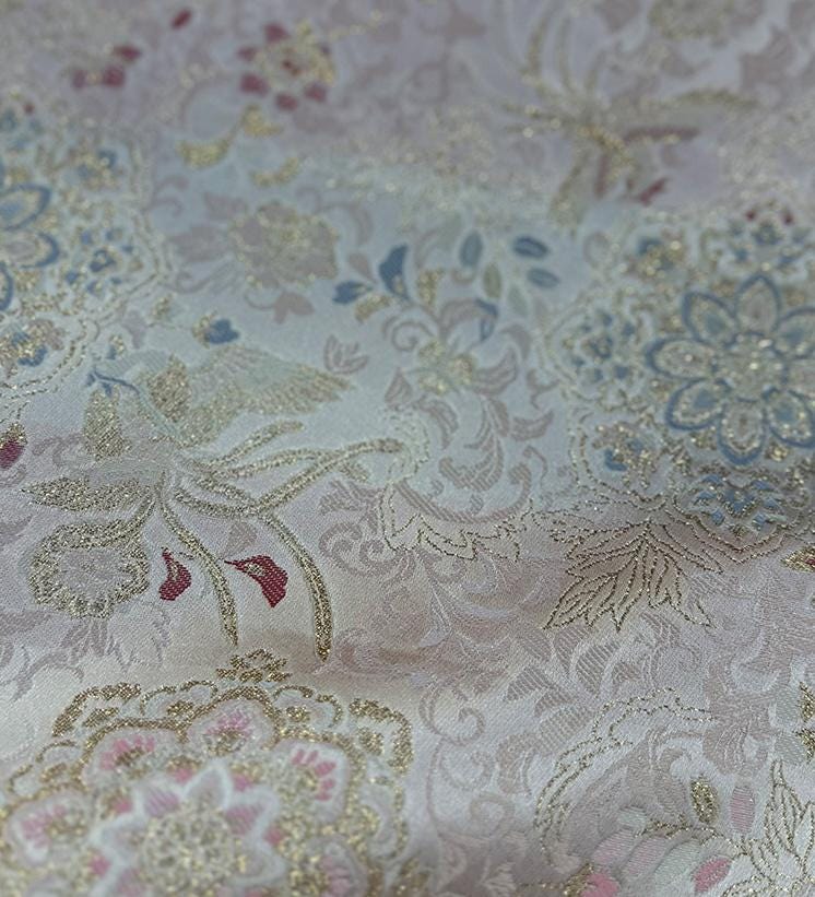 Tissu brocart pivoine phénix - Satin style chinois, 142 cm de large