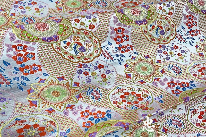Japanese Floral Silk Brocade Fabric: Kimono, Costume, Decor