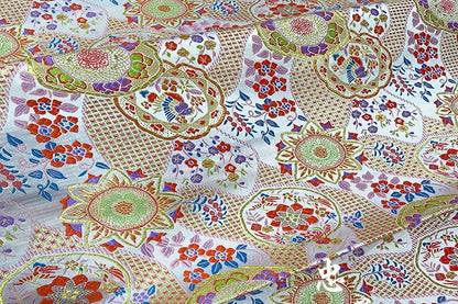 Japanese Floral Silk Brocade Fabric: Kimono, Costume, Decor