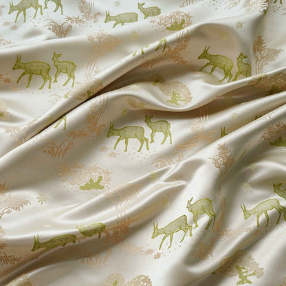 Green Deer Faux Silk Brocade Fabric: 59" Wide, By The Meter