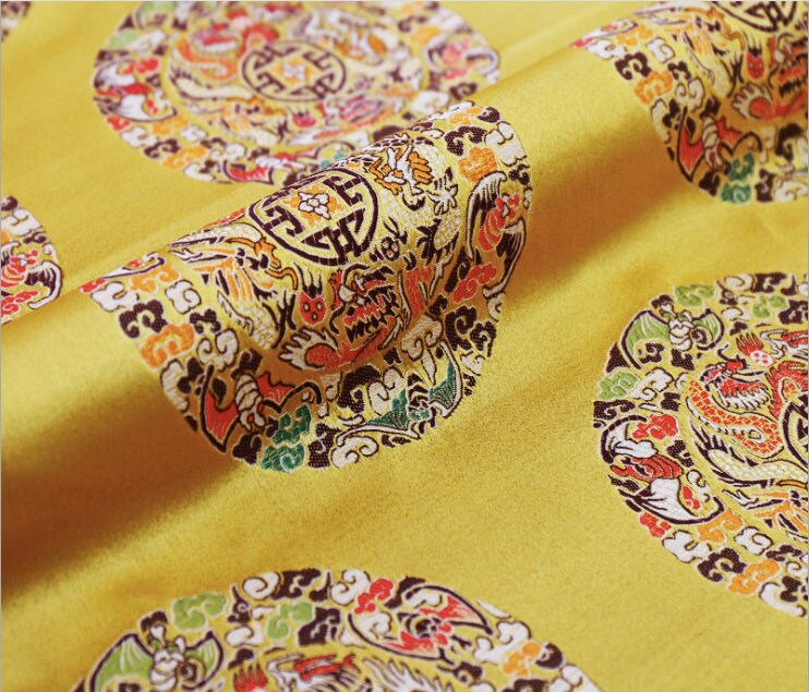 Five Dragons Brocade Fabric: Floral Jacquard Satin, Upholstery & Sewing