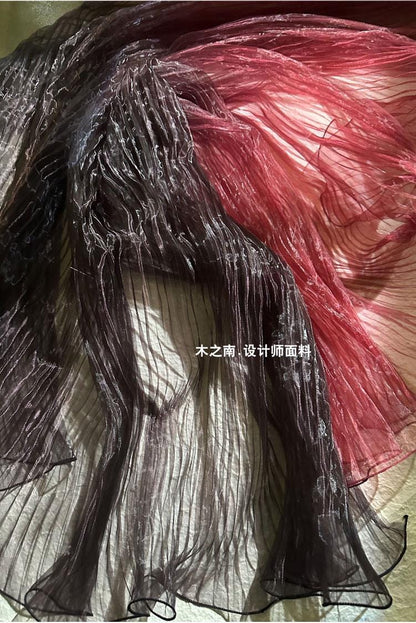 Black & Red Gradient Organza Fabric: Accordion Pleated, 55" Wide