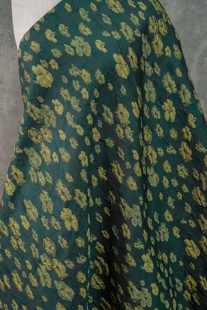 Green Floral Brocade Fabric: Embossed Jacquard Sewing Material, 57" Wide
