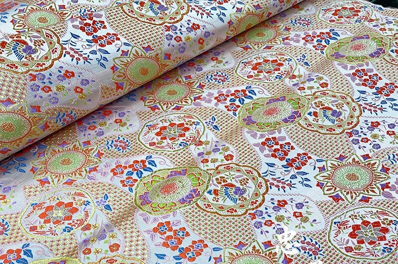 Japanese Floral Silk Brocade Fabric: Kimono, Costume, Decor