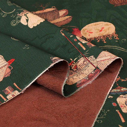 Ancient Ladies Tea Silk Satin Fabric: 59"W Digital Print Sewing Material