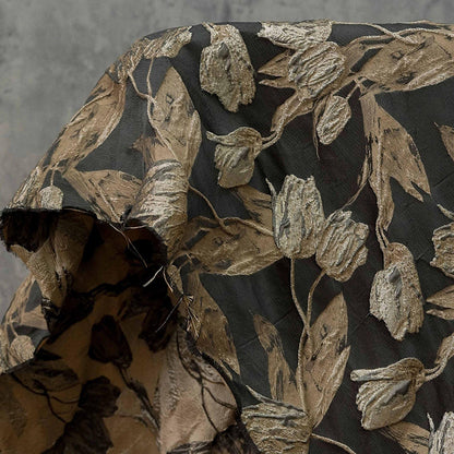 Tissu jacquard réversible, tissu tissé à motif tulipe dorée en relief, 160 cm de large
