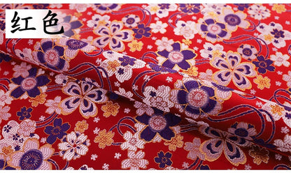 Sakura Jacquard Brocade Fabric: Red & Purple Silk Rayon Blend