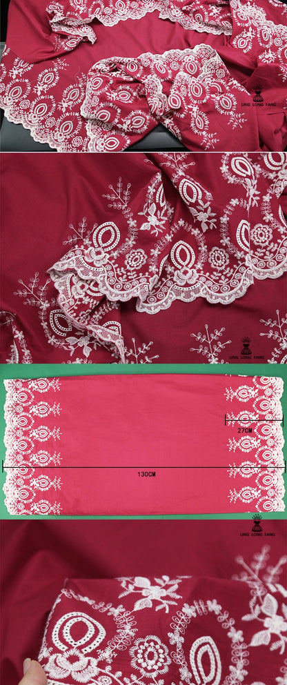 Floral Embroidery Cotton Fabric: Bilateral Lace Edge, 50" Wide