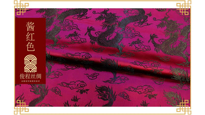 Tissu brocart de soie : motif grand dragon, tissu pour costumes de mariage