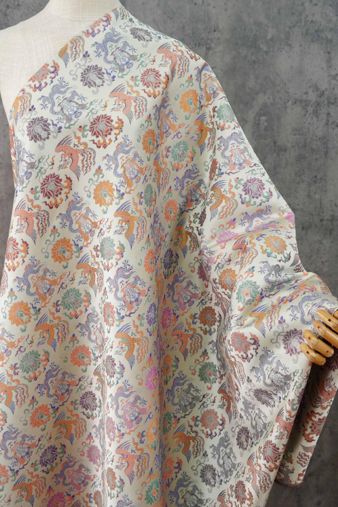 Dragon Brocade Fabric | Oriental Jacquard Sewing Material, 58"W