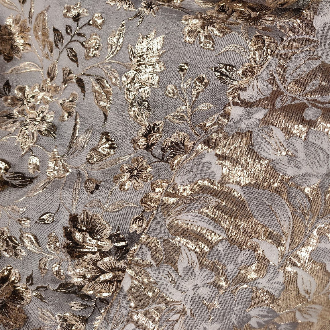 Gold Thread Floral Jacquard Fabric: Retro 3D Style, 57" Wide