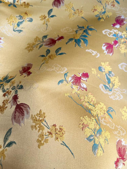 Osmanthus Goldfish Brocade Fabric ��� Oriental Jacquard Floral Fish Pattern Textile for Sewing &