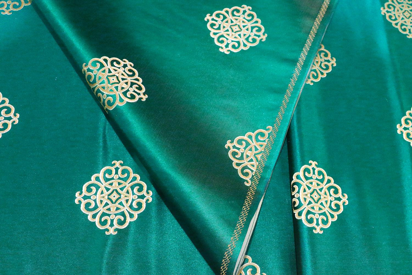 Blue Brocade Fabric: Chinese Mongolian Style Rayon Blend (29.5" Wide)