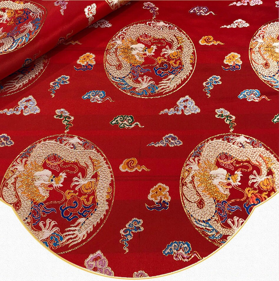 Gold Dragon Silk Brocade Fabric: 59"W Upholstery Quilting Sewing
