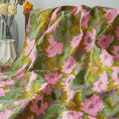 Gold Thread Lotus Jacquard Fabric: 60" Wide Upholstery & Costume