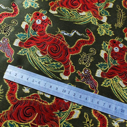 Tiger Weaving Rayon Fabric: Mongolian Tibetan Gold Pattern, 58"W
