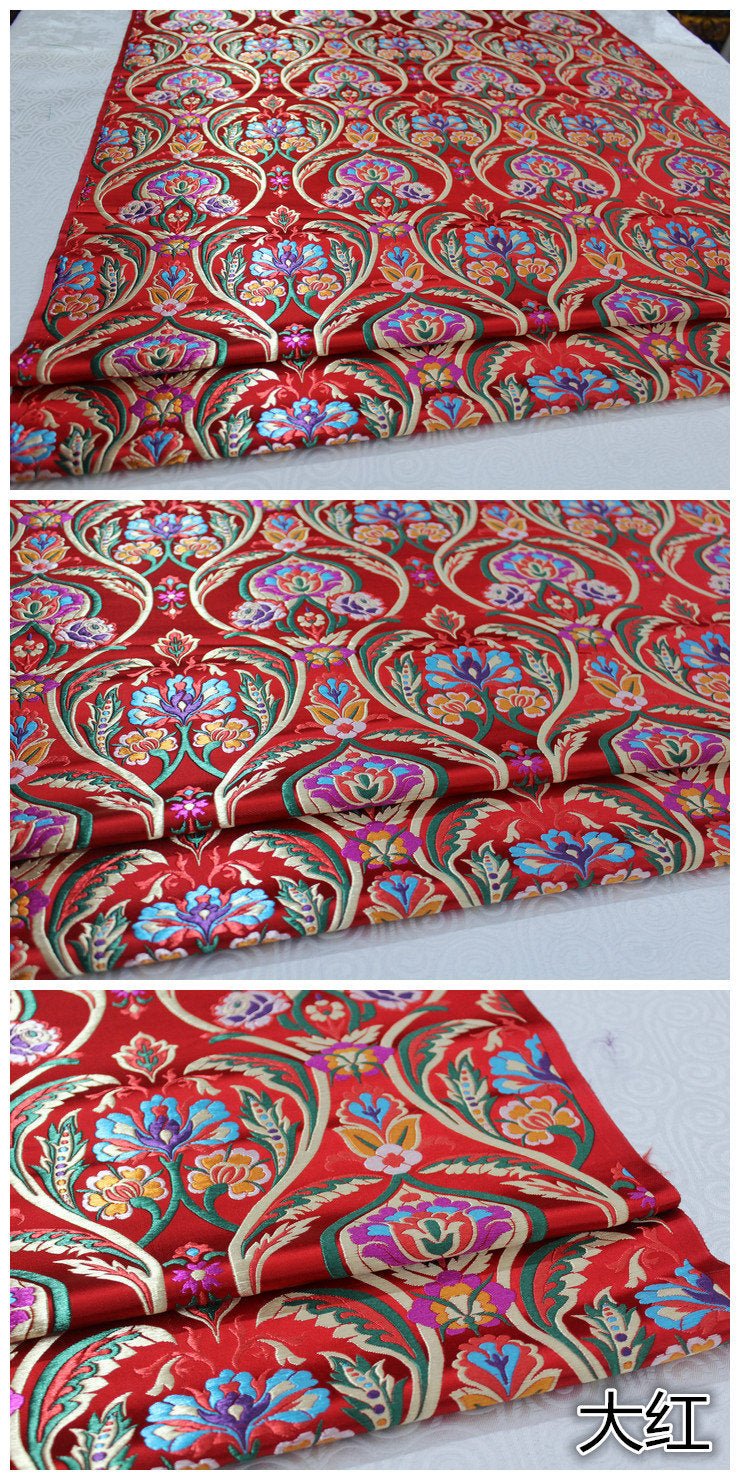 Floral Jacquard Brocade Fabric: Chinese Mongolian Style (By The Meter) - Poppylollipop