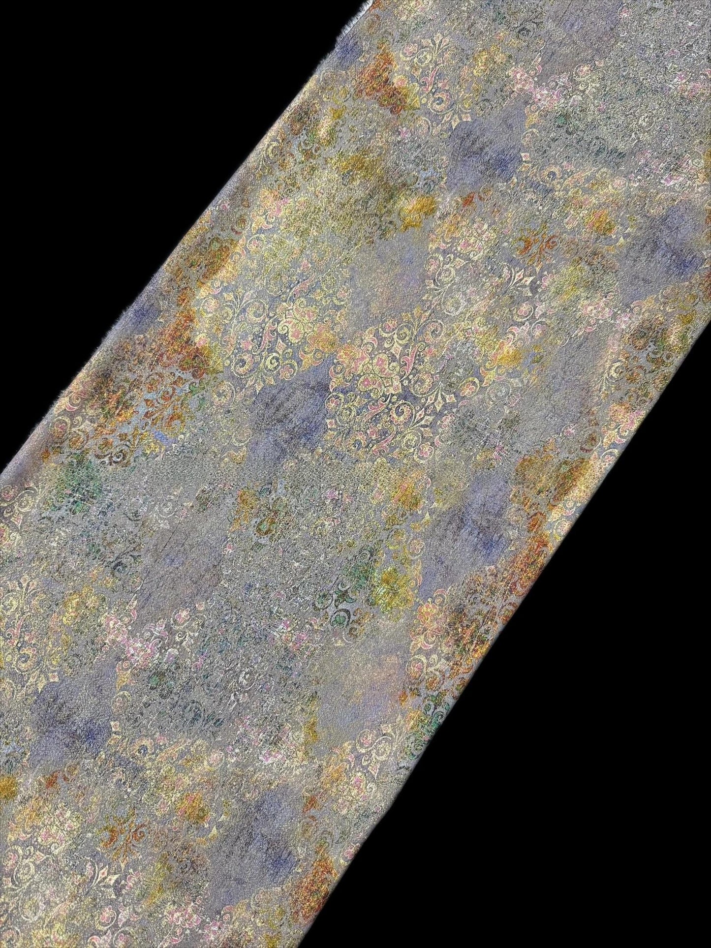 Oriental Silk Brocade Fabric: Gold Print Textile for Cheongsam, 55"Wide