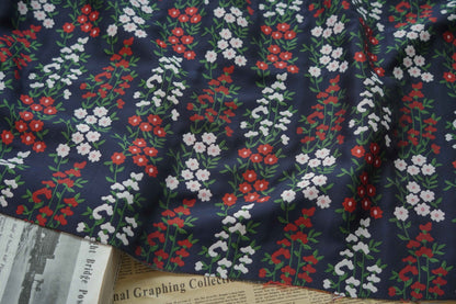 Dark Blue Floral Jacquard Fabric: Reversible Embossed Weave, 57"W
