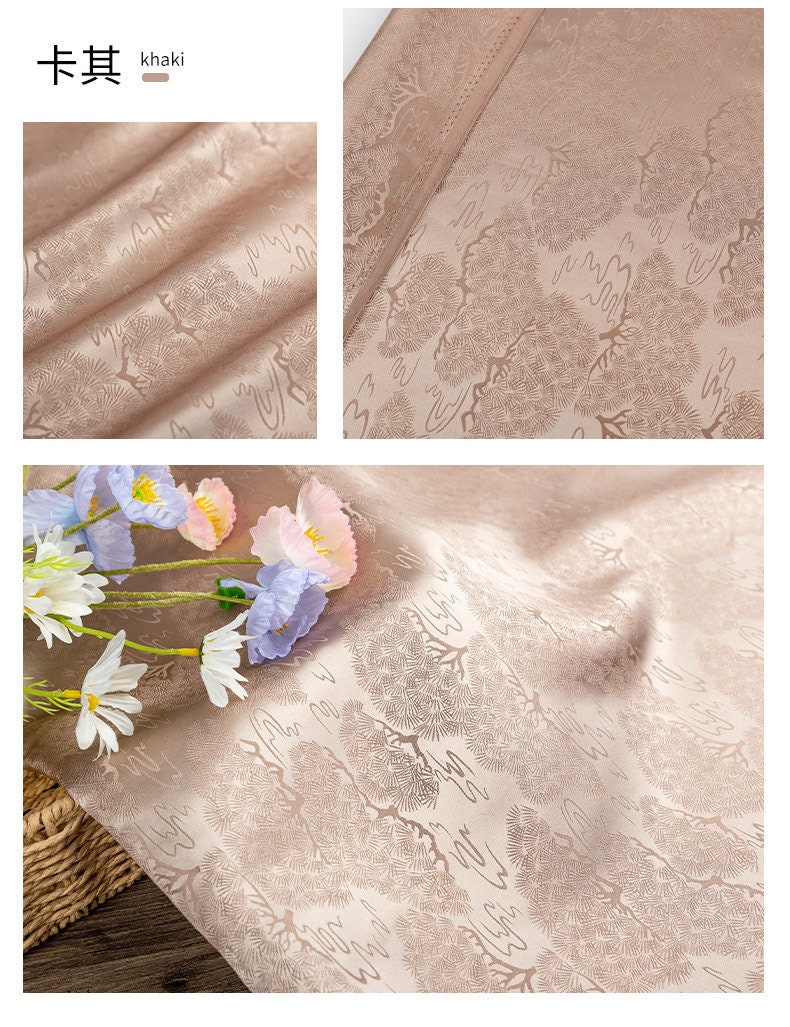 Pine Branch Silk Brocade Fabric: 35"W Damask, Upholstery & Sewing
