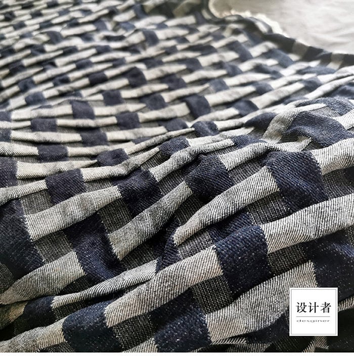 Tissu denim jacquard : coton à motif losanges 3D, pour l’ameublement et la couture (170 cm)